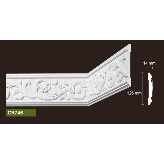 Grand Decor CR746 (126 x 14 mm), lengte 2 m, - Wandlijst Polyurethaan (PU)