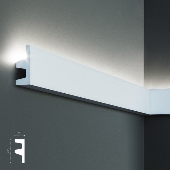Tesori Polyurethaan - LED sierlijst voor indirecte verlichting, KF501 (62 x 25 mm), lengte 2 m