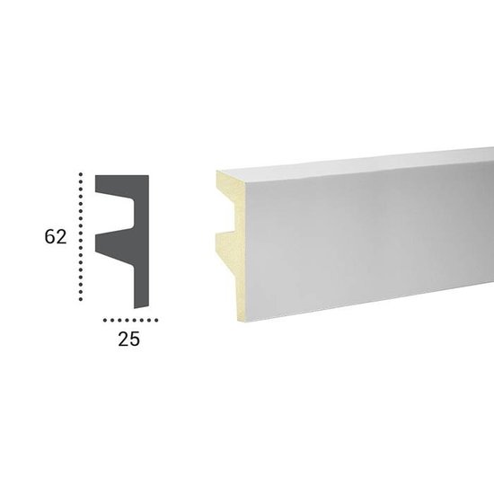 Tesori Polyurethaan - LED sierlijst voor indirecte verlichting, KF501 (62 x 25 mm), lengte 2 m