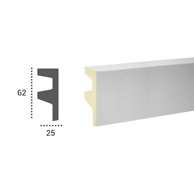 Tesori Polyurethaan - LED sierlijst voor indirecte verlichting, KF501 (62 x 25 mm), lengte 2 m