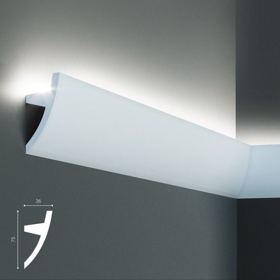 Tesori Polyurethaan - LED sierlijst voor indirecte verlichting, KF502 (75 x 36 mm), lengte 2 m