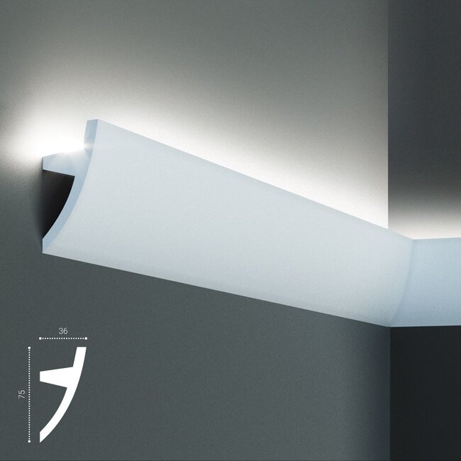 Tesori Polyurethane LED moulding for indirect lighting, KF502 (75 x 36 mm), length 2 m