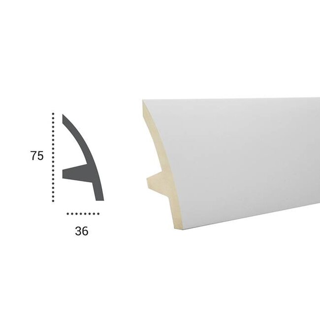 Tesori Polyurethane LED moulding for indirect lighting, KF502 (75 x 36 mm), length 2 m