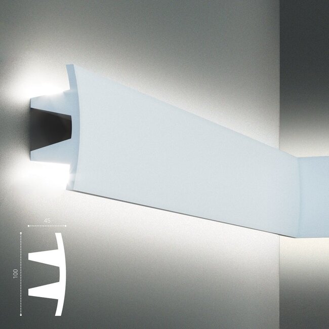 Tesori Polyurethane - LED decorative cornice for indirect lighting, KF503 (100 x 45 mm), length 2 m