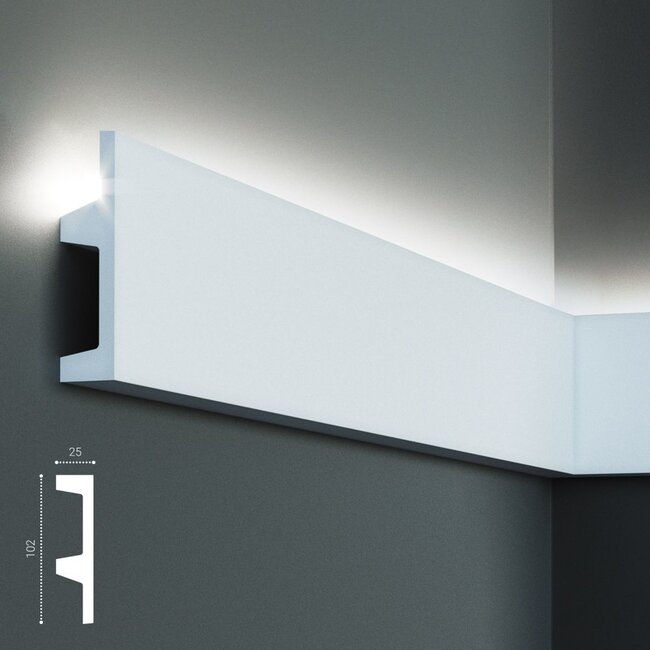 Tesori Polyurethane LED moulding for indirect lighting, KF504 (102 x 25 mm), length 2 m