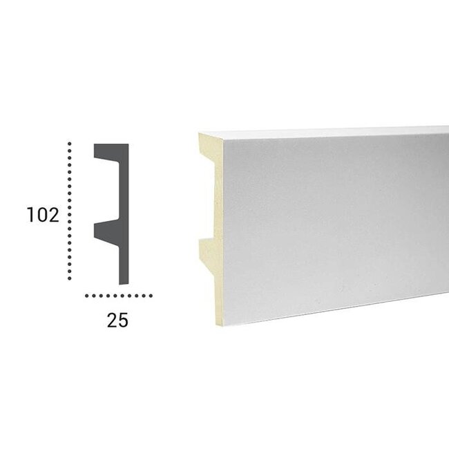 Tesori Polyurethaan - LED sierlijst voor indirecte verlichting, KF504 (102 x 25 mm), lengte 2 m
