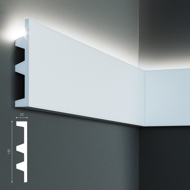 Tesori Polyurethane LED moulding for indirect lighting, KF505 (142 x 25 mm), length 2 m