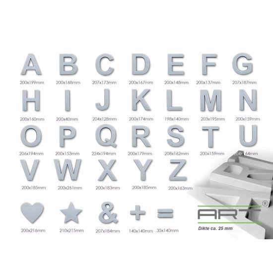 Art Decor 3D Letters Alfabet en Symbolen Polyurethaan hoogte ca. 20 cm (geen piepschuim!)