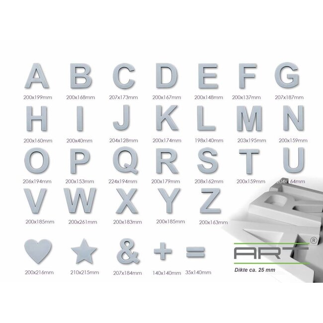 Art Decor 3D Letters Alfabet en Symbolen Polyurethaan hoogte ca. 20 cm (geen piepschuim!)