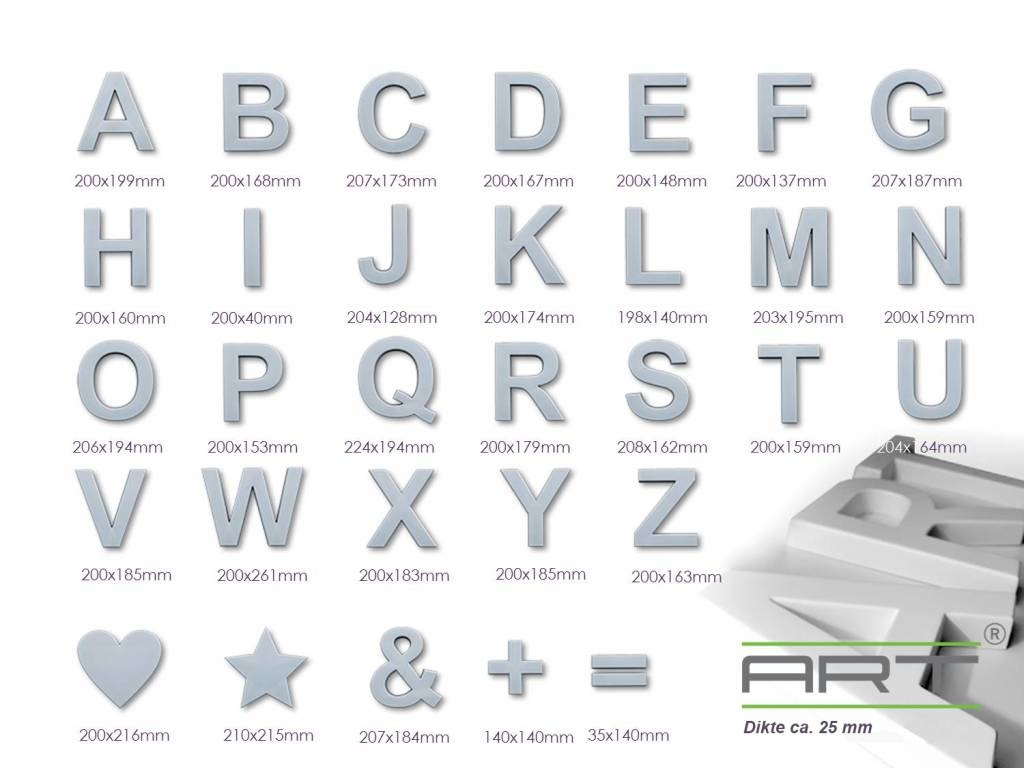 het is mooi liberaal Zakje Decoratieve Alfabet Letters en Symbolen 3D 20 cm hoog | PlintenDecor.nl