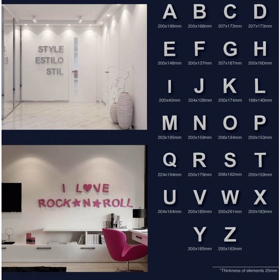 Art Decor 3D Letters Alfabet en Symbolen Polyurethaan hoogte ca. 20 cm (geen piepschuim!)