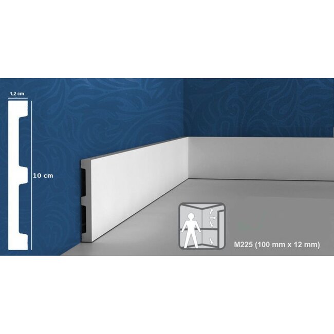 Grand Decor Flat skirting board M225 (100 x 12 mm), polyurethane, length 2 m