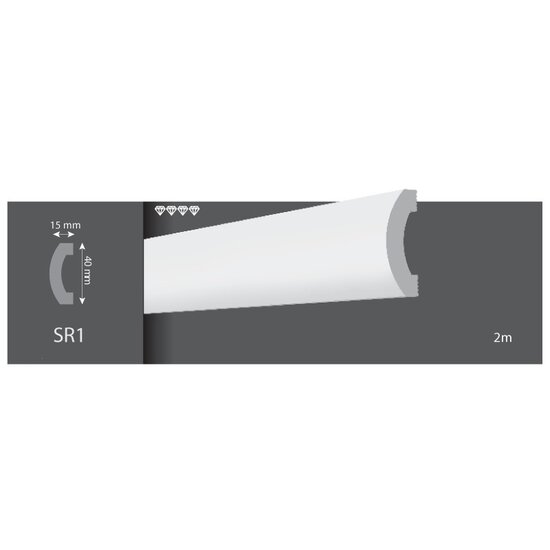 Wandlijst SR1 (40 x 15 mm), lengte 2 m