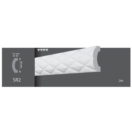 Wandlijst SR2 (40 x 15 mm), lengte 2 m
