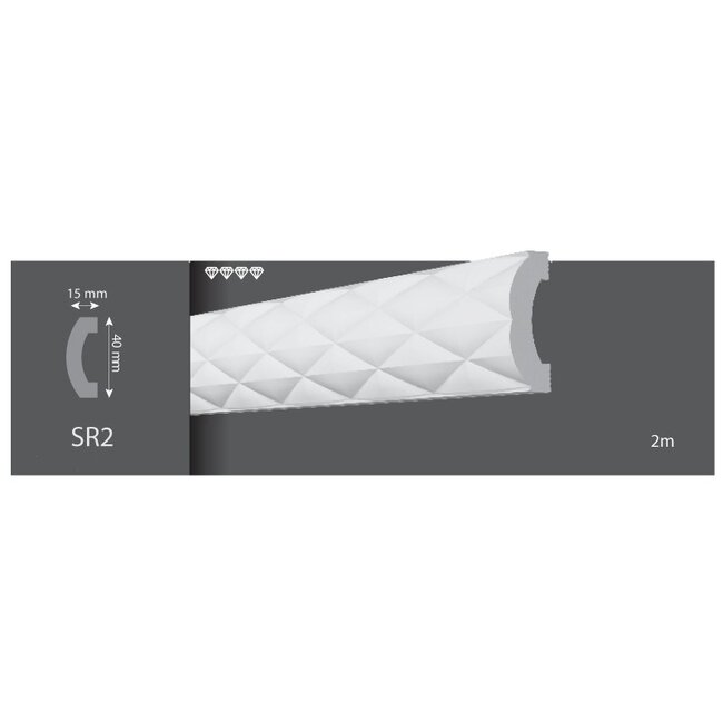 Wandlijst SR2 (40 x 15 mm), lengte 2 m