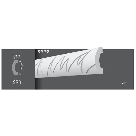 Wandlijst SR3 (40 x 15 mm), lengte 2 m
