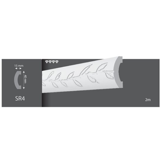 Wandlijst SR4 (40 x 15 mm), lengte 2 m