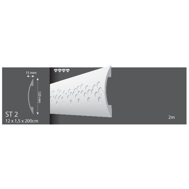 Wandlijst ST2 (120 x 15 mm), lengte 2 m