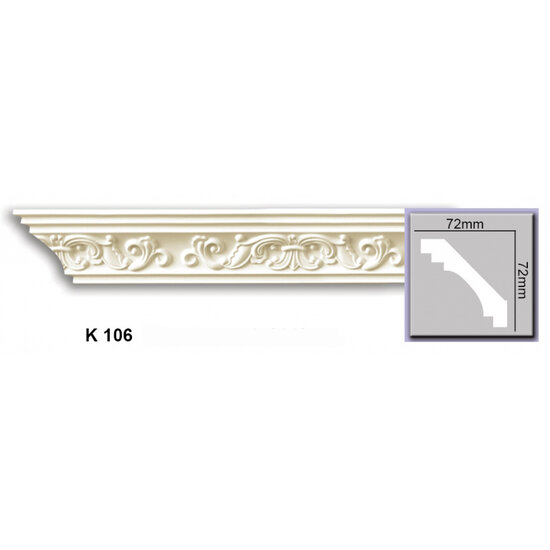 Grand Decor Kroonlijst K106 (72 x 72 mm), polyurethaan, lengte 2 m