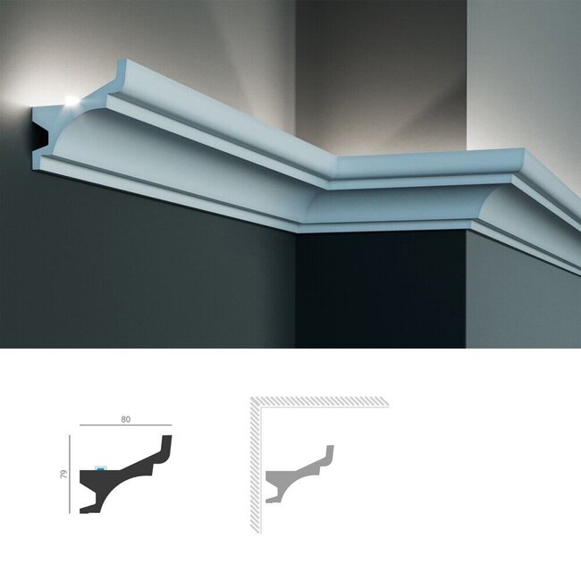 Grand Decor Polyurethaan - LED sierlijst voor indirecte verlichting, KF716 (79 x 80 mm), lengte 2 m