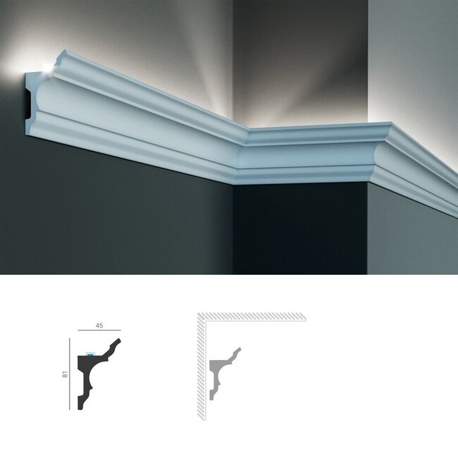 Grand Decor Polyurethane LED moulding for indirect lighting, KF717 (81 x 45 mm), length 2 m
