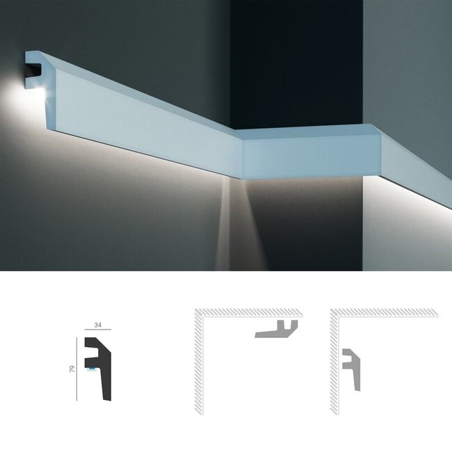 Grand Decor Polyurethane LED moulding for indirect lighting, KF718 (79 x 34 mm), length 2 m