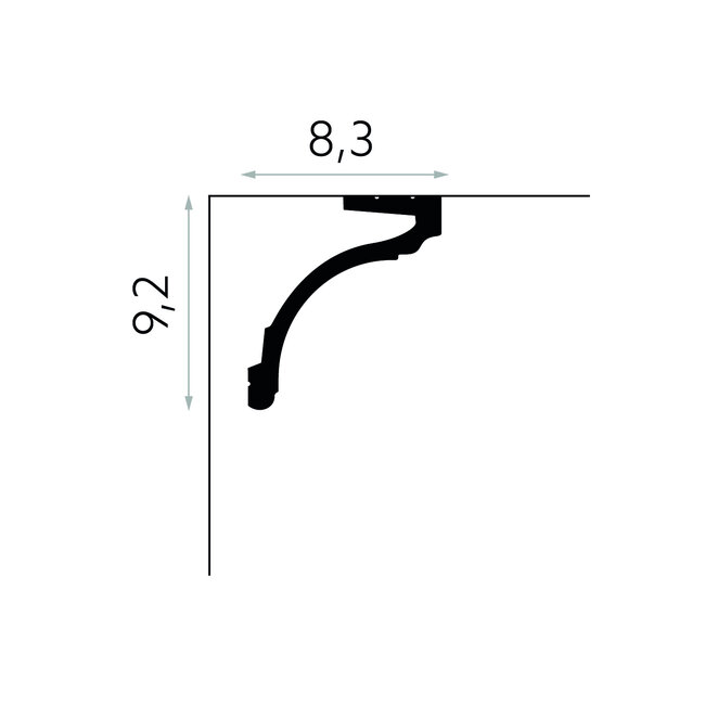 Mardom Decor Curtain profile MD161 LED (92 x 83 mm), length 2 m, HDPS – LED moulding for indirect lighting