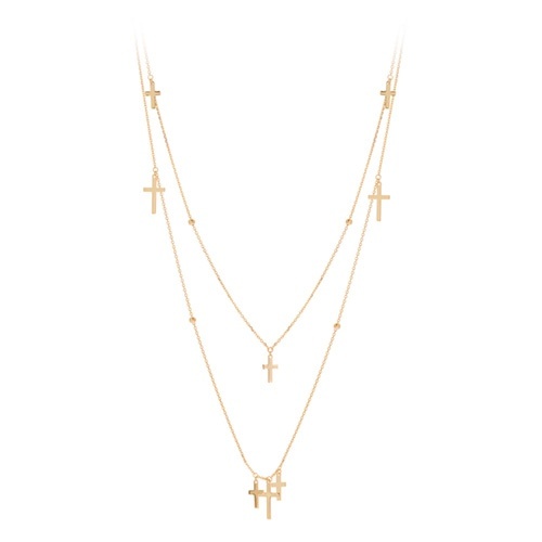 Fashion Bomb Layered Cross 22” Necklace in 14K Yellow Gold