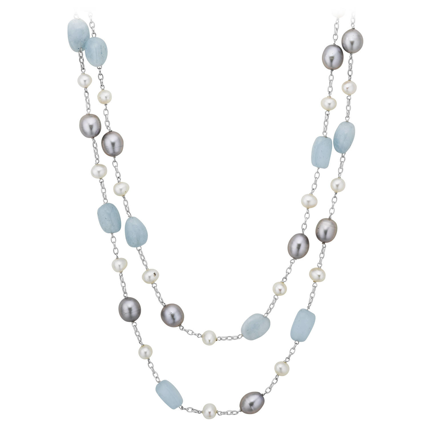 Satya Freshwater Cultured Pearl and Aquamarine Necklace