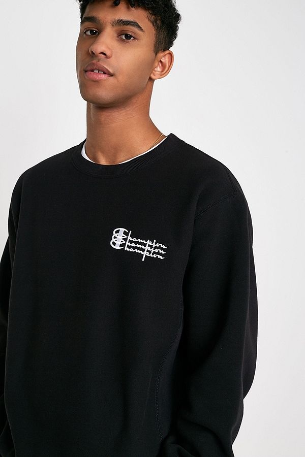 Nike Champion UO Exclusive Triple Logo Black Crew Neck Sweatshirt Nike Champion UO Exclusive Triple Logo Black Crew Neck Sweatshirt