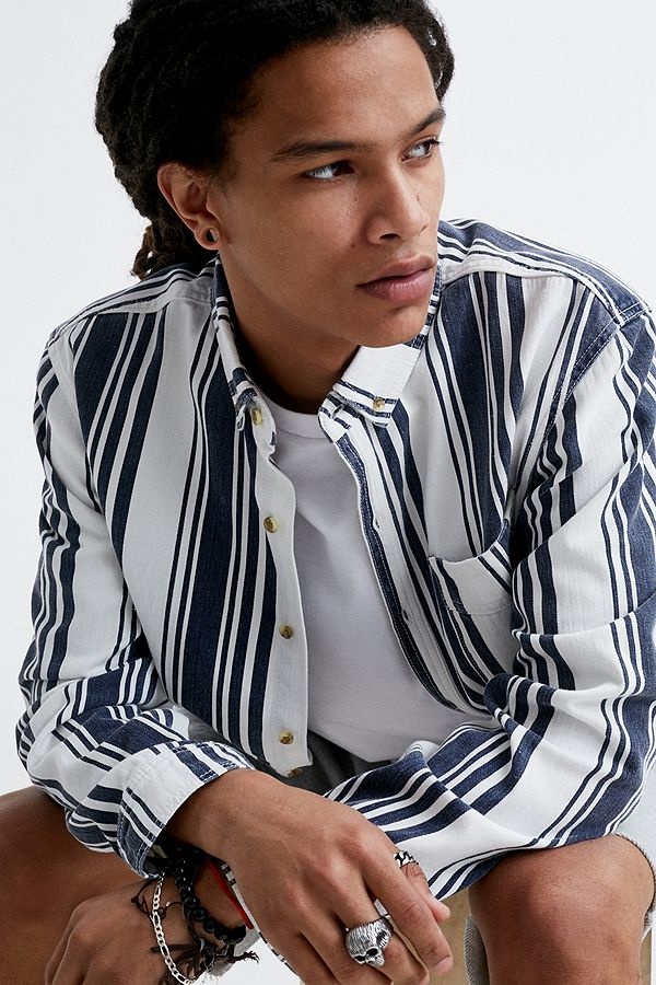 Arcterix UO Ecru and Navy Retro Stripe Shirt