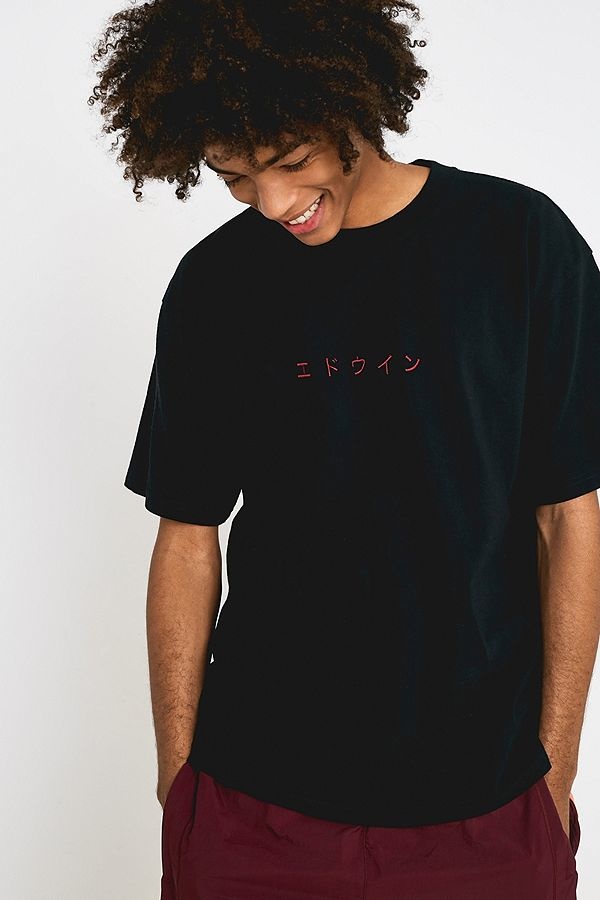 Nike Edwin UO Exclusive Katakana Embroidered Black and Red T-Shirt