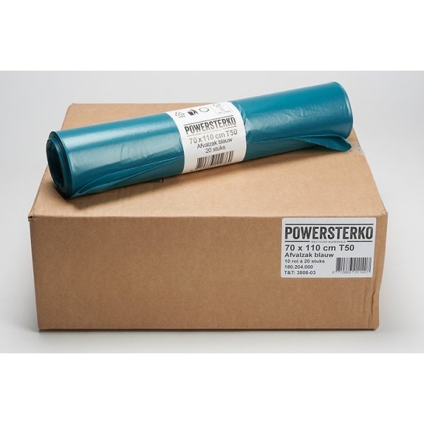 Powersterko Afvalzakken T50 LDPE 70x110cm Blauw 120L Doos á 10 rollen