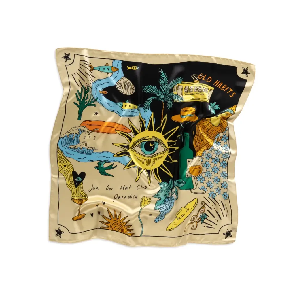 Old Habits Die Hard silk shawl/bandana in print the story of