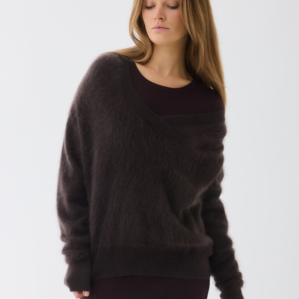 Majestic trui v-hals in chocolate