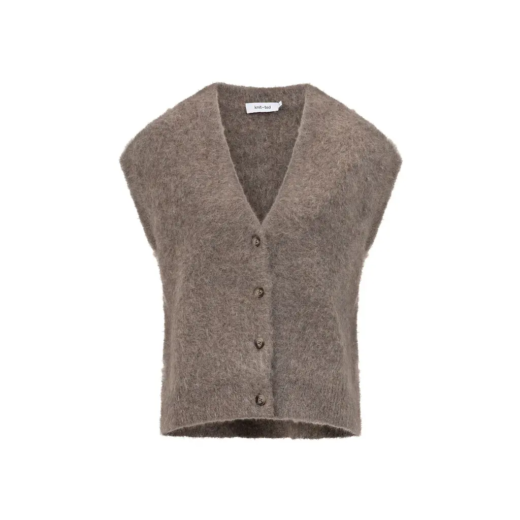 Knit-ted mouwloos vest Constanze in mocca