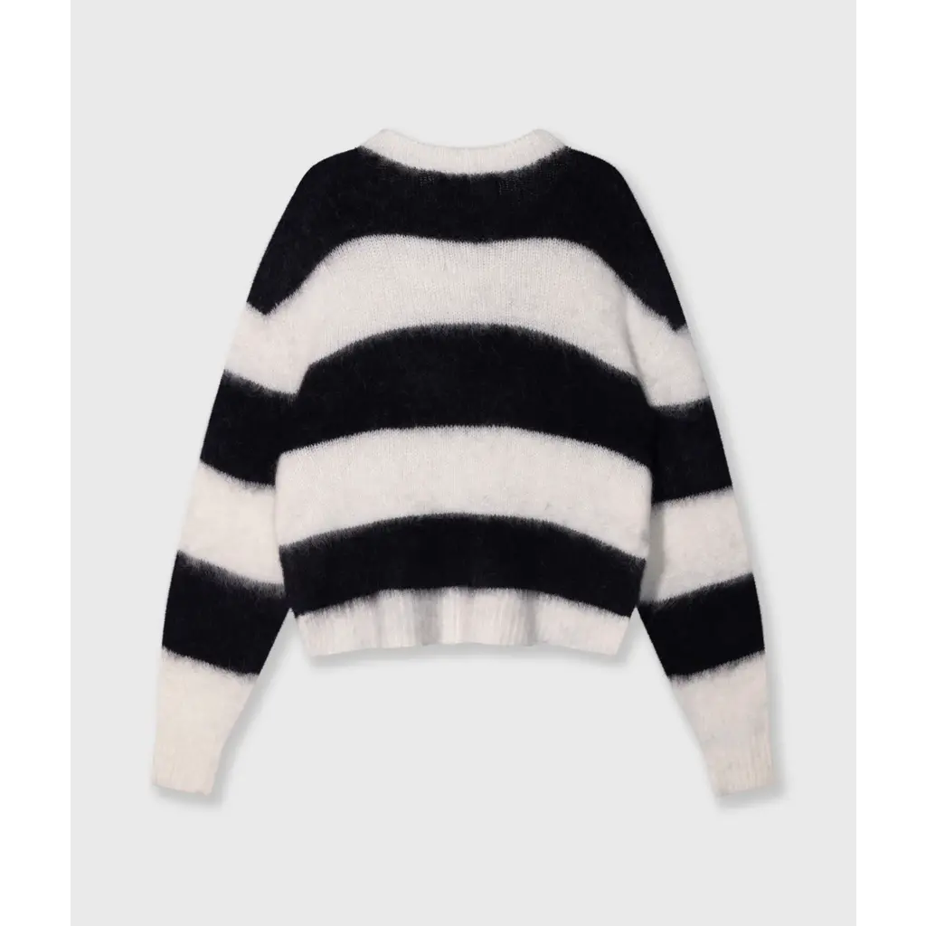 10 Days trui "Crop Hairy Knit Stripe" in ecru/black