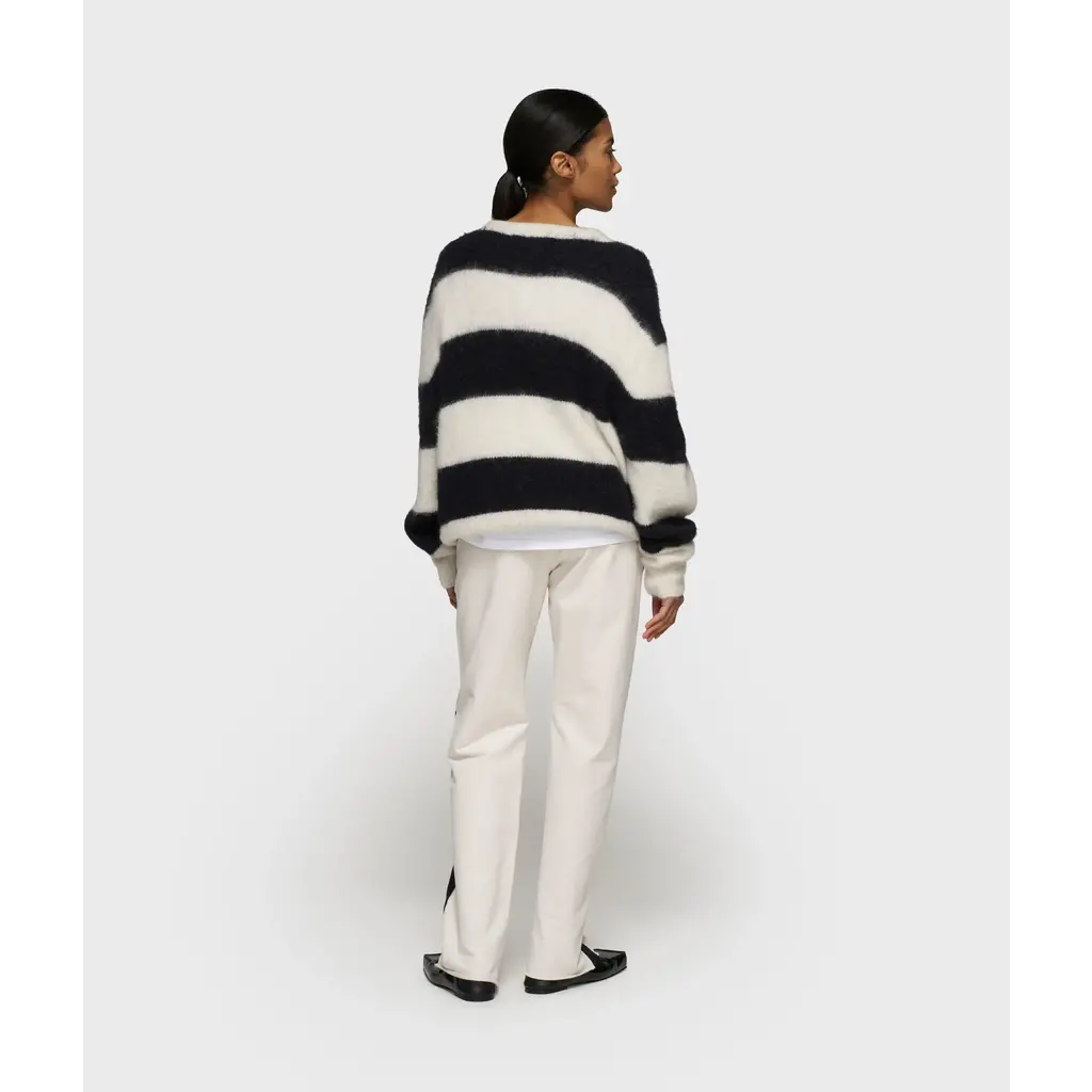 10 Days trui "Crop Hairy Knit Stripe" in ecru/black