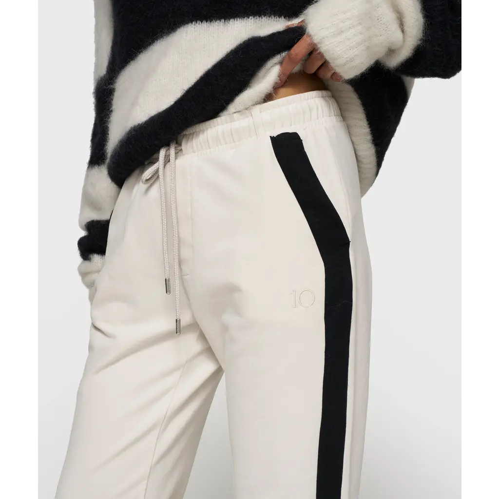 10 Days trui "Crop Hairy Knit Stripe" in ecru/black