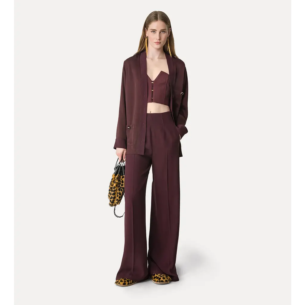 Forte Forte high waist pantalon in chocolat/noir