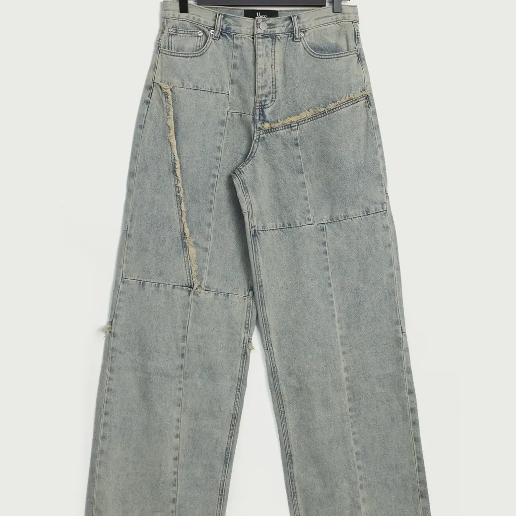 1/OFF baggy patched jeans in sand washed