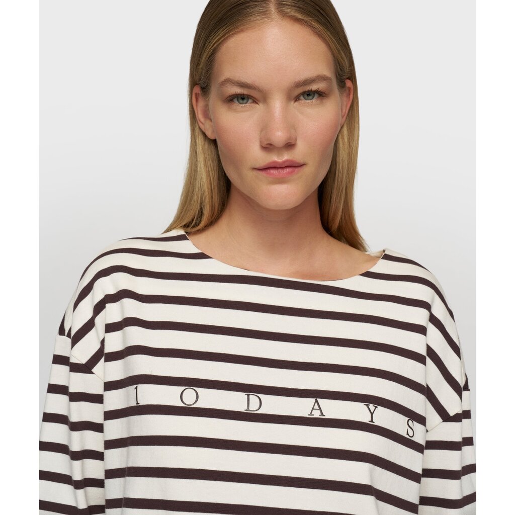10 Days t-shirt boat neck stripe in ecru/wine