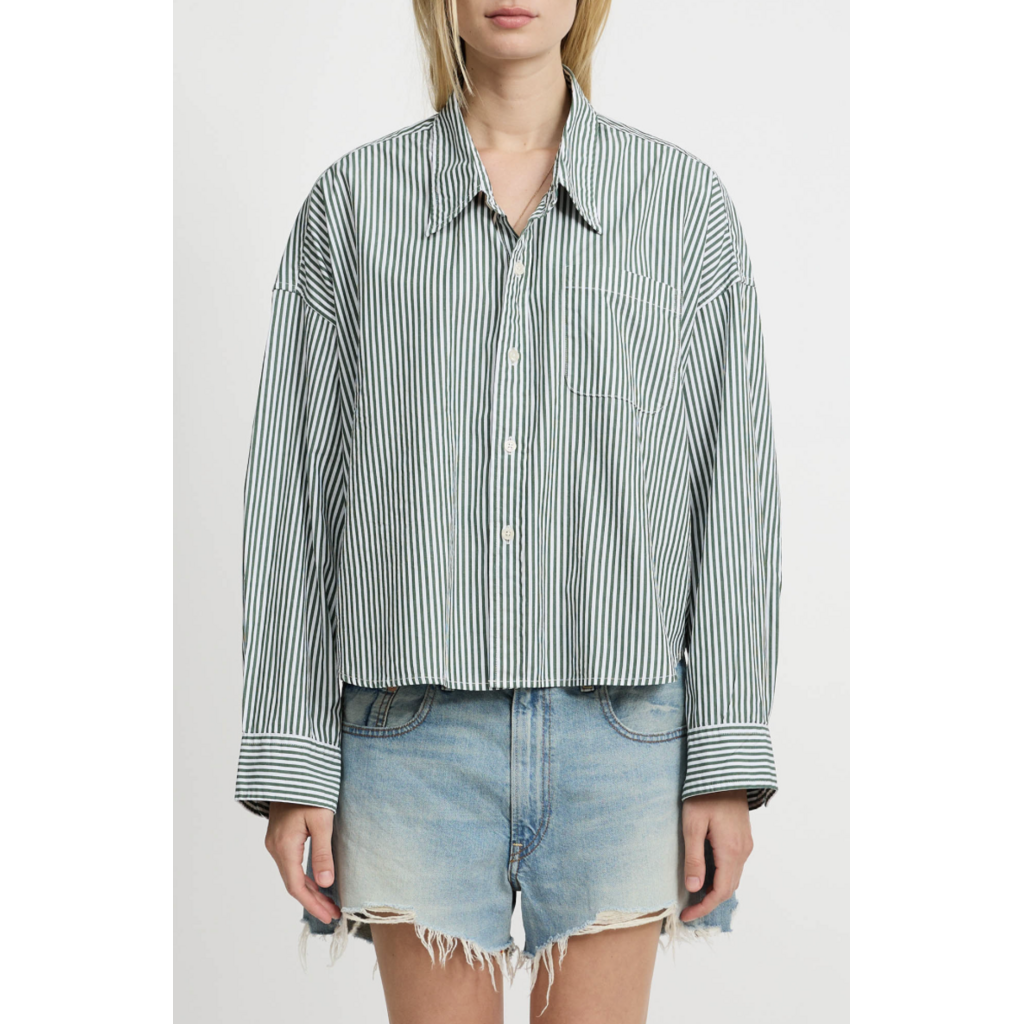 Denimist cropped blouse in green stripe