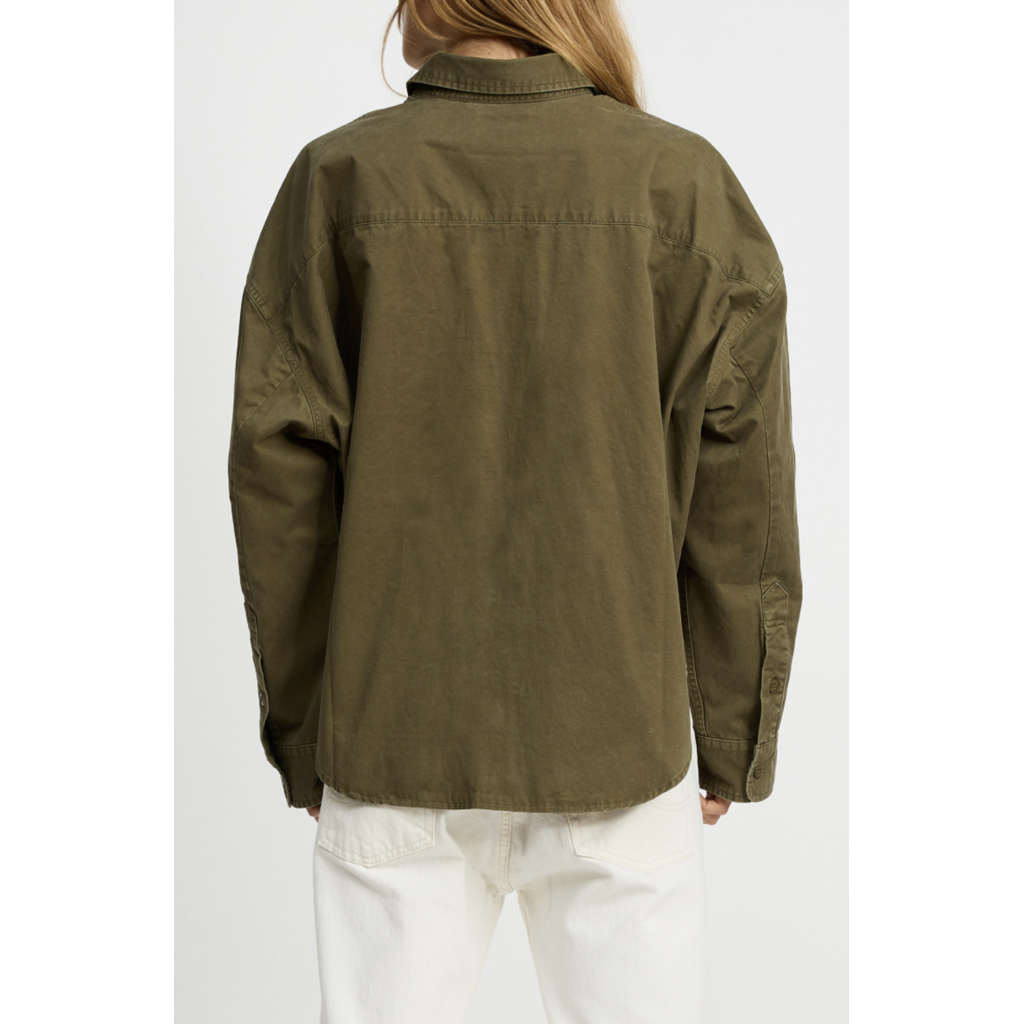 Denimist cropped utility blouse in olive green