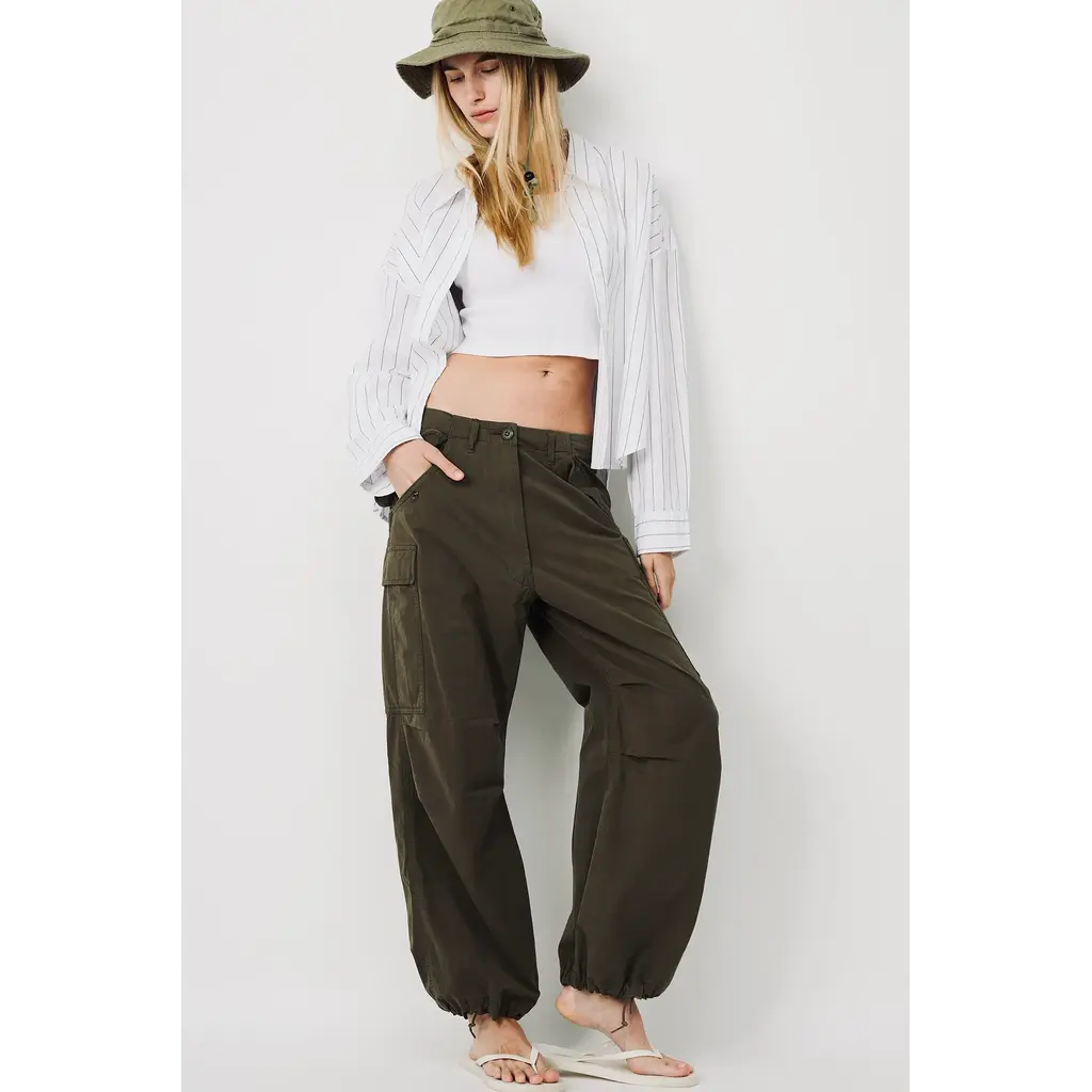 Denimist cropped cargo pantalon in olive green