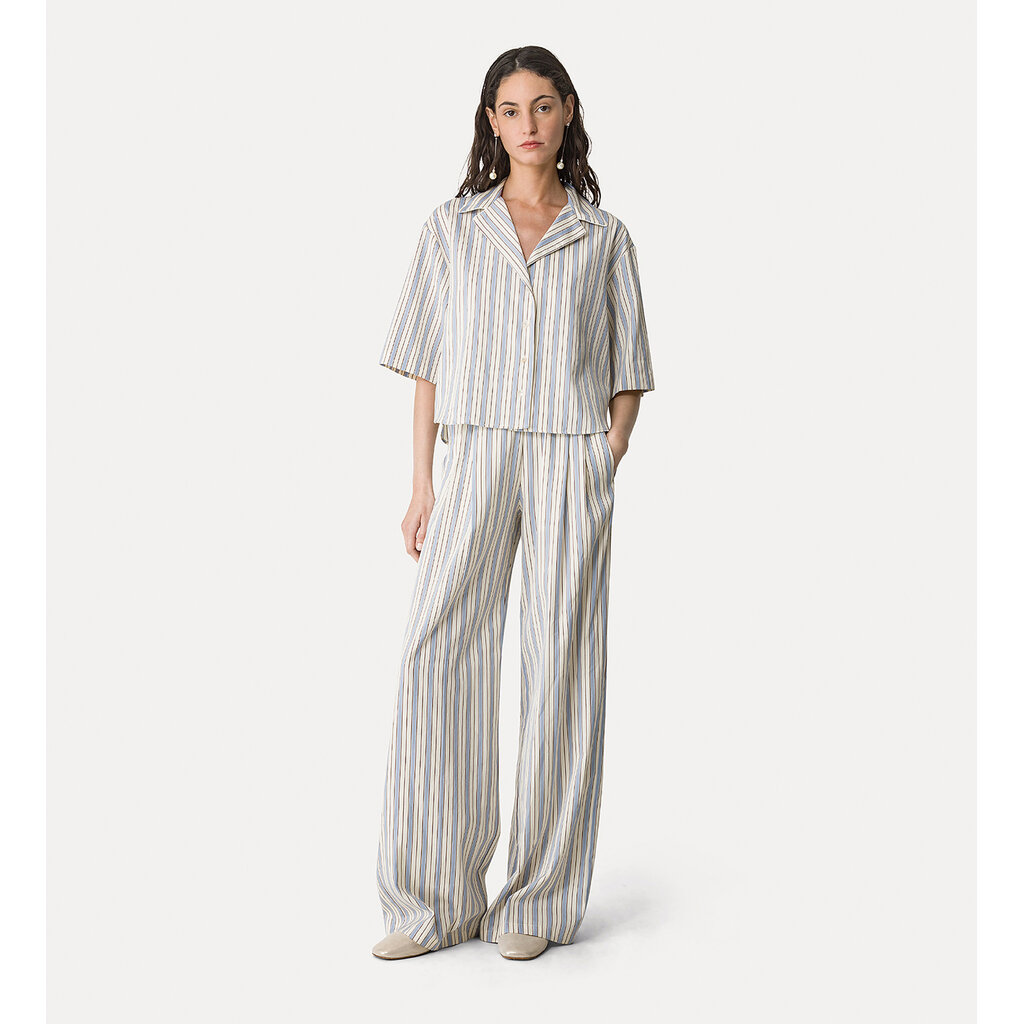 Forte Forte Cotton Pinstripe Straight Pant 14822 in sky