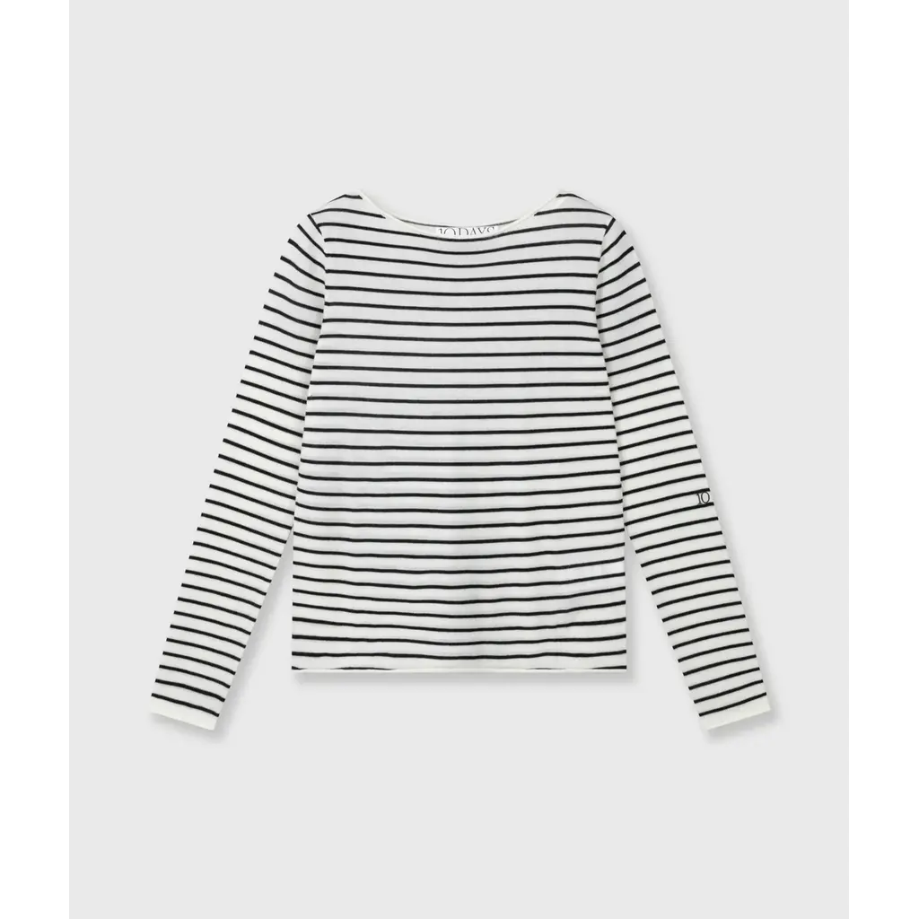 10 Days Fine Knit Sweater Stripe in ecru/black