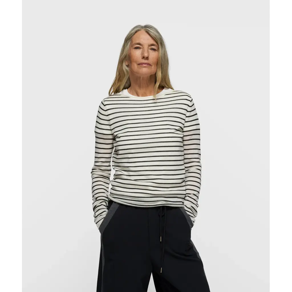 10 Days Fine Knit Sweater Stripe in ecru/black