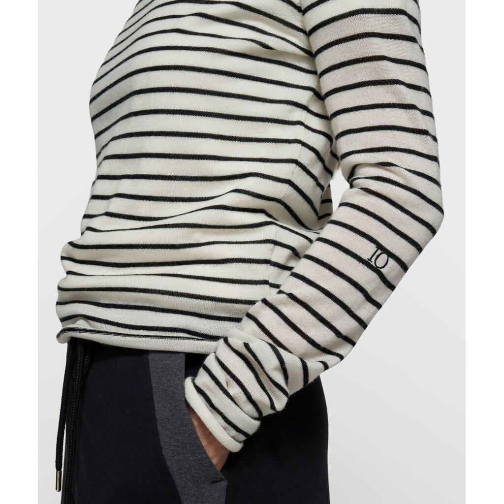 10 Days Fine Knit Sweater Stripe in ecru/black