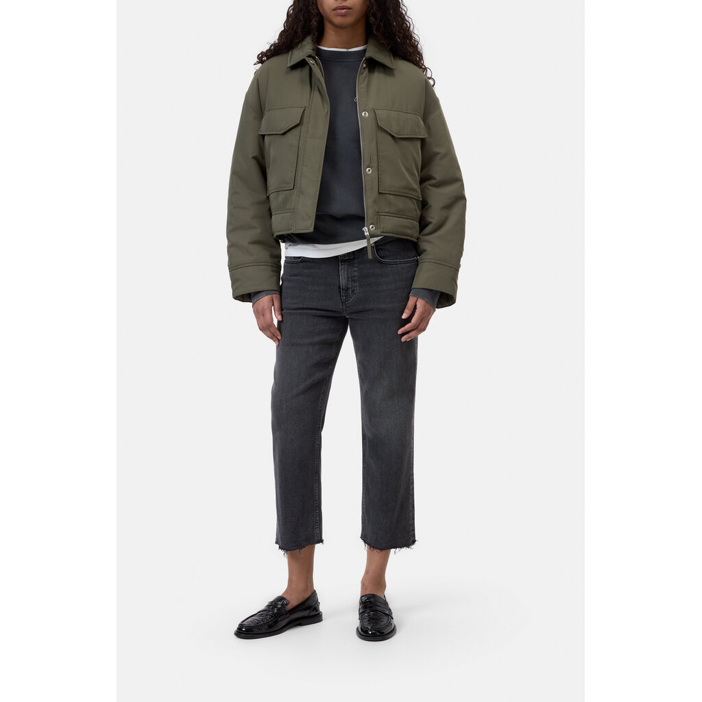 CLOSED C97389-69S Cropped Bomber in cypress green
